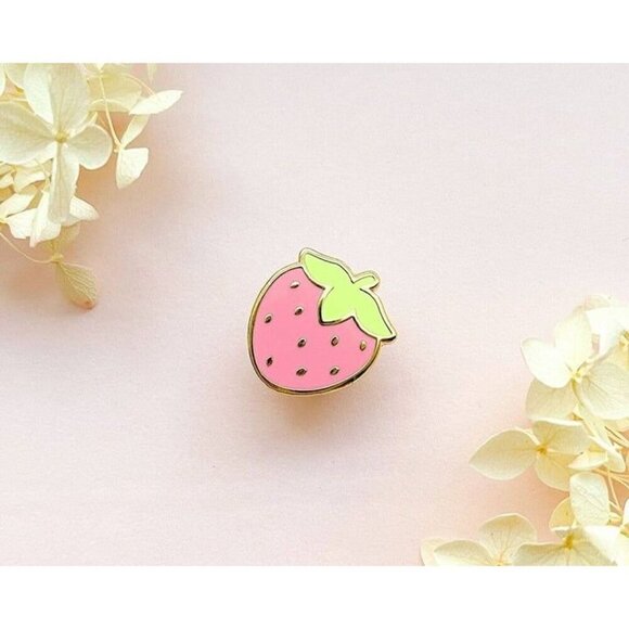 Mini Cute Strawberry Enamel Pin - Gold Plated Food Brooch - Kawaii Jewelry - Picture 6 of 10